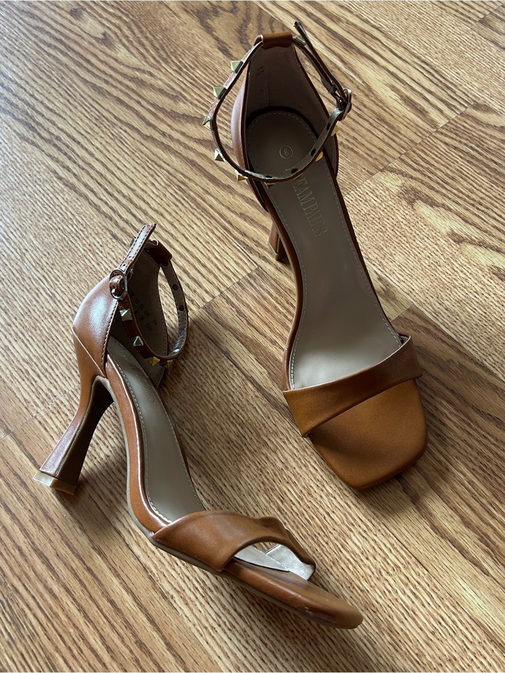 Dream pairs tan studded ankle strap heels